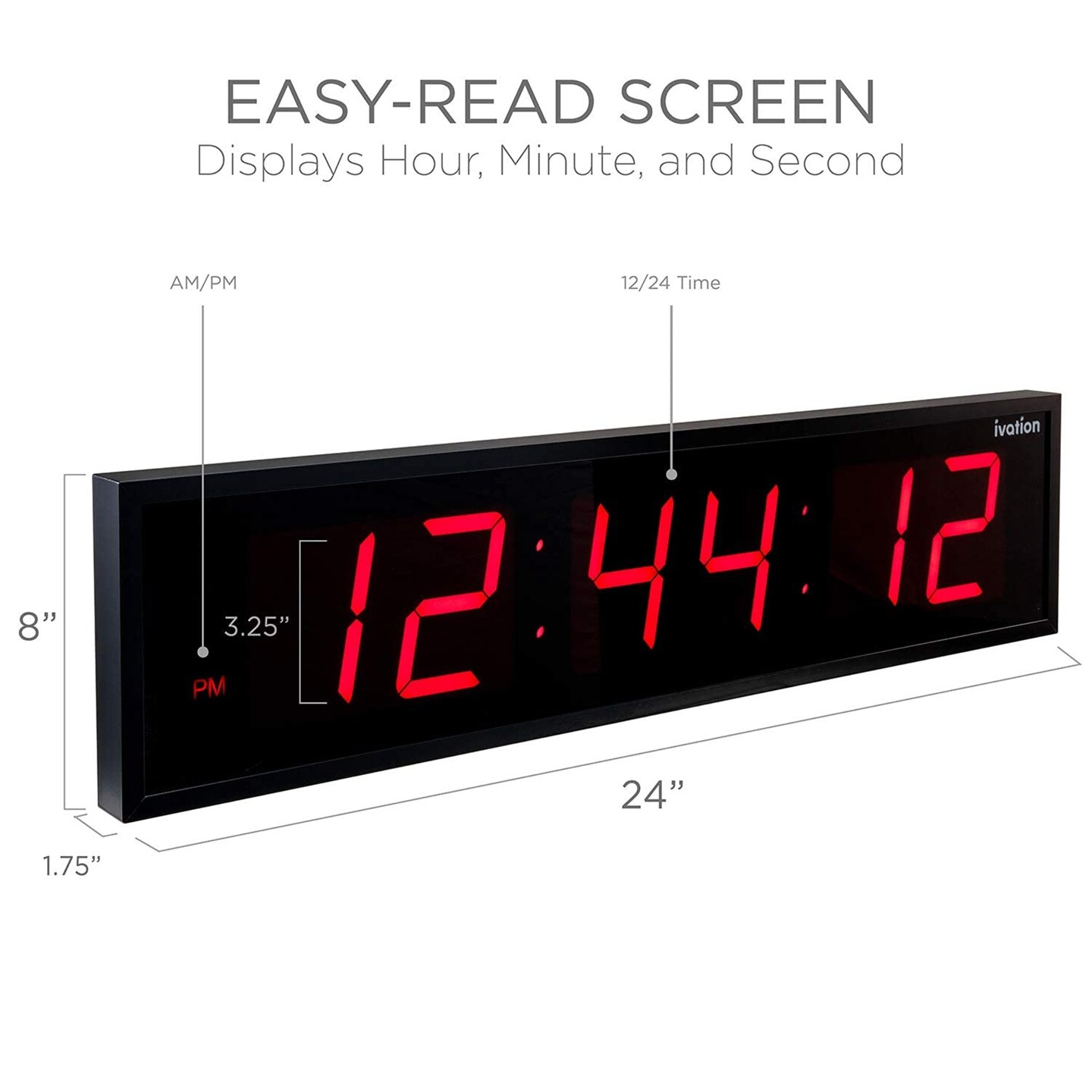 Ivation 24 in. Large Digital Wall Clock, LED Digital Clock with Timer and Alarm