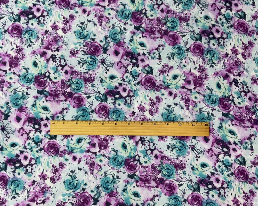 Purple-Teal-Multi Poly Floral Print Ogee Dobby Chiffon Woven Fabric By the Yard