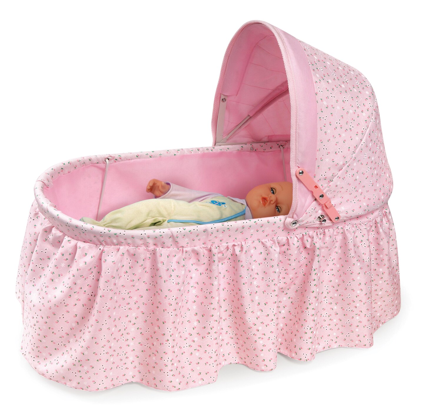 Badger Basket Folding Doll Cradle with Hood - Pink/Rosebud