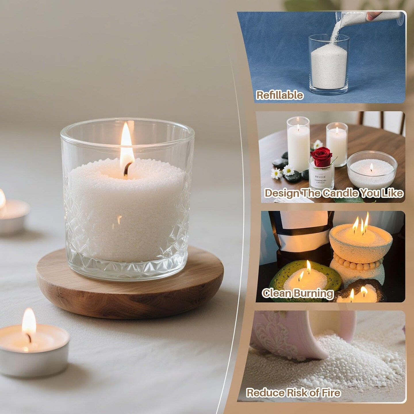 Snow Pearled-Candles with Wicks - White DIY Candle Sand