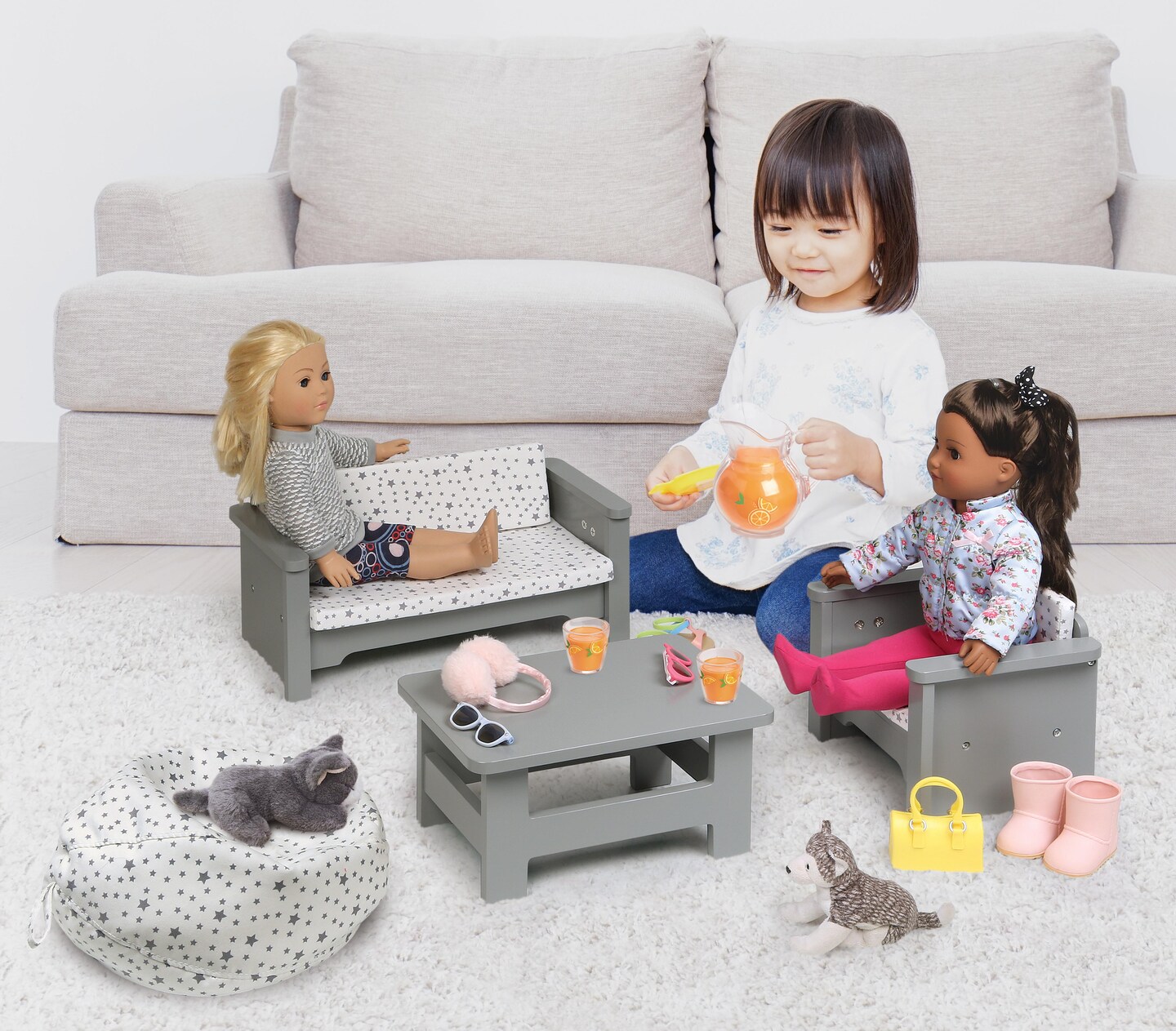 Badger Basket Living Room Furniture Set for 18 inch Dolls - Gray/White