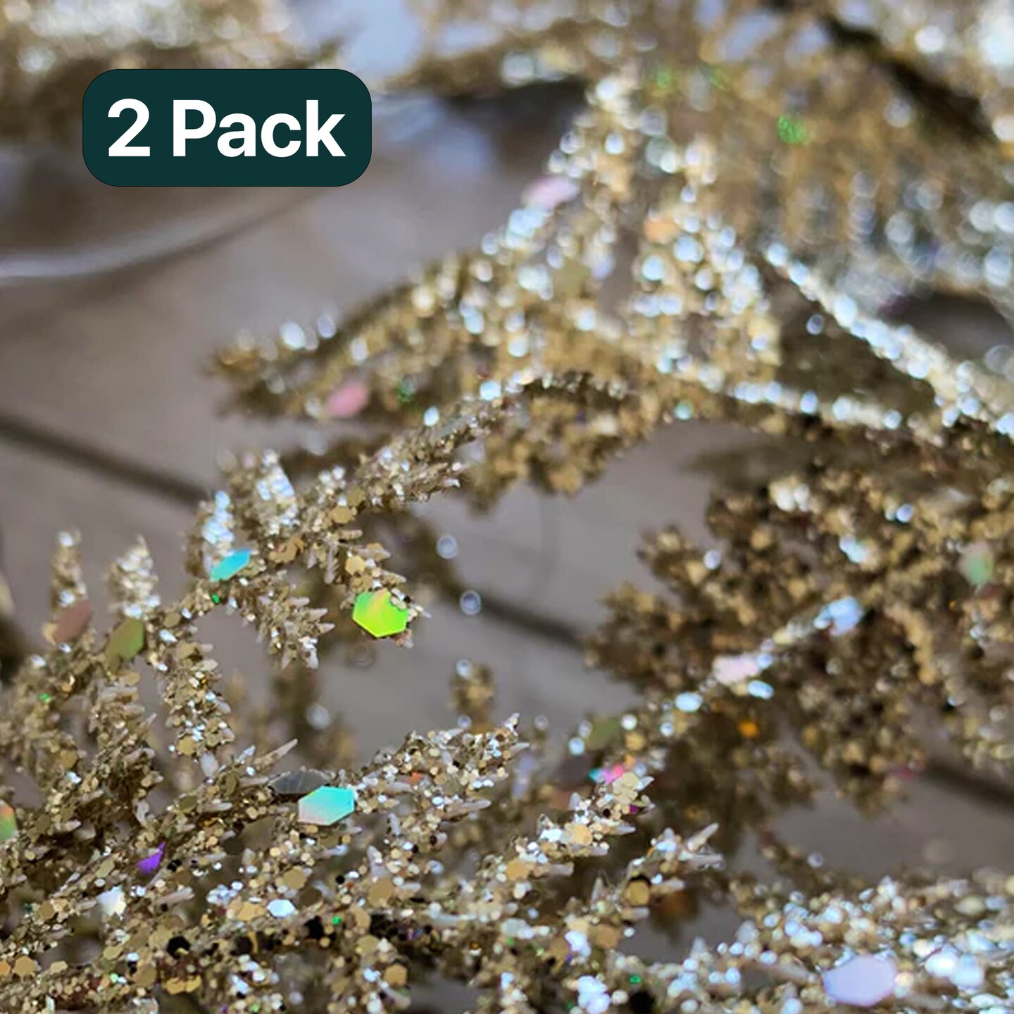 Sparkling Gold Fern Fairy Lights – 20 LED Iridescent Garland, Battery Powered