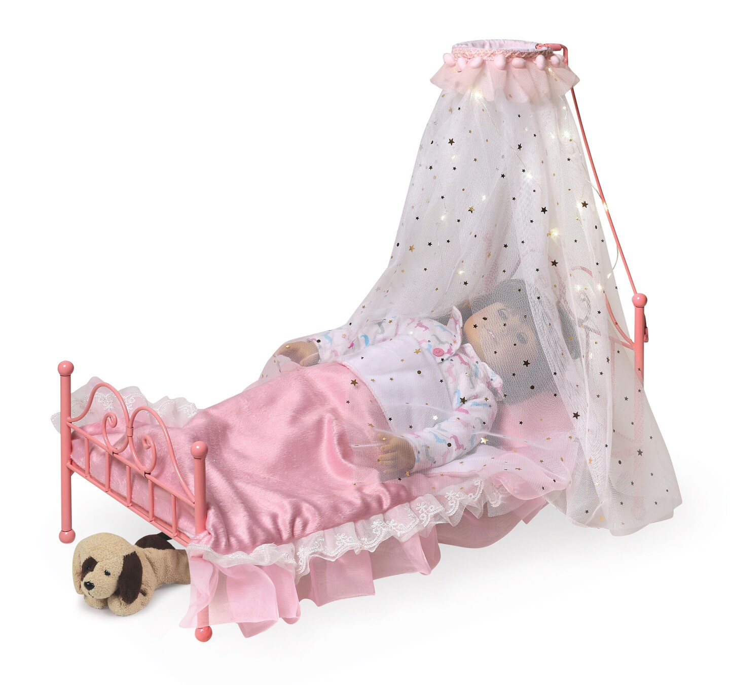 Badger Basket Starlights LED Canopy Metal Doll Bed with Bedding - Pink