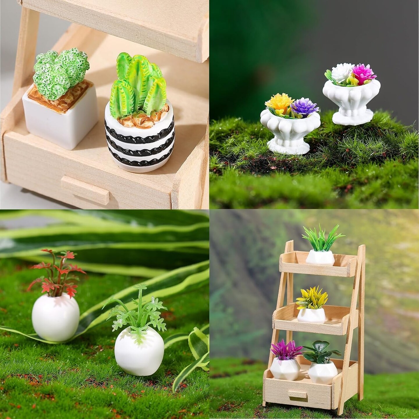 31PCS Miniature Potted Plants – 1:12 Scale Mini Artificial Bonsai & Succulent Set for Dollhouse, Fairy Garden, DIY Crafts & Miniature Scene Decorations