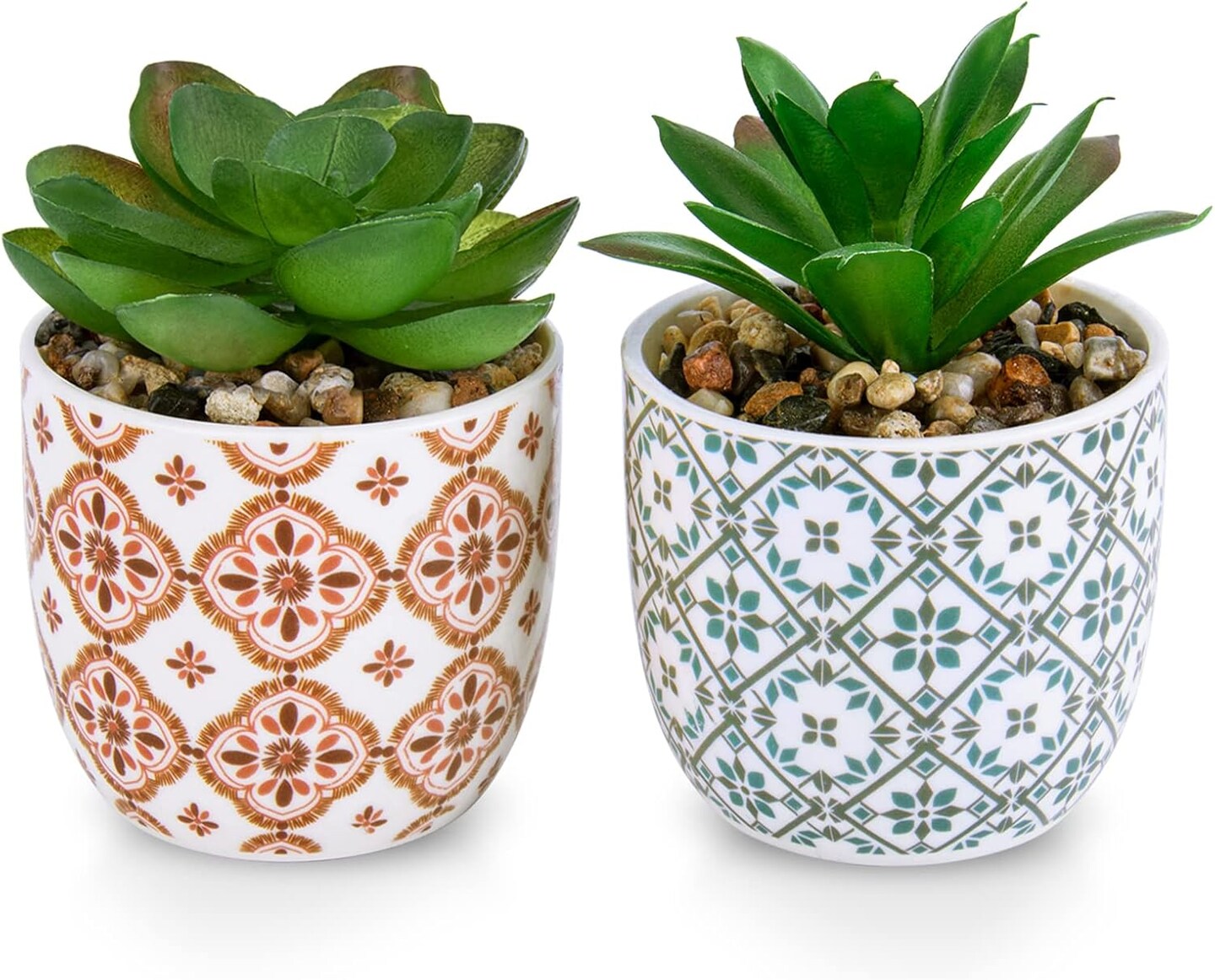 Set of 2 Artificial Succulent Plants in Ceramic Pots – Small Realistic Fake Potted Plants for Home, Office Desk, Bedroom, Living Room, Shelf & Farmhouse Decor
