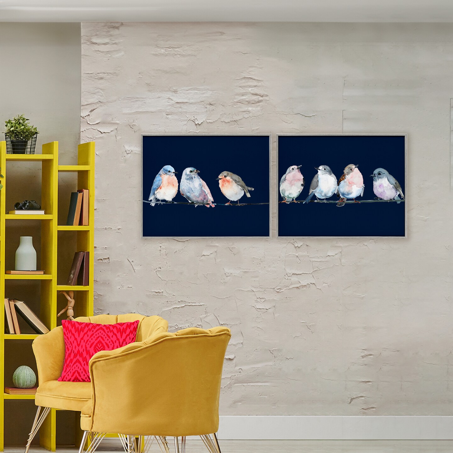 Stupell Industries Perched Navy Toned Birds 2pc Framed Giclee Set, design by Lorenzo Collective