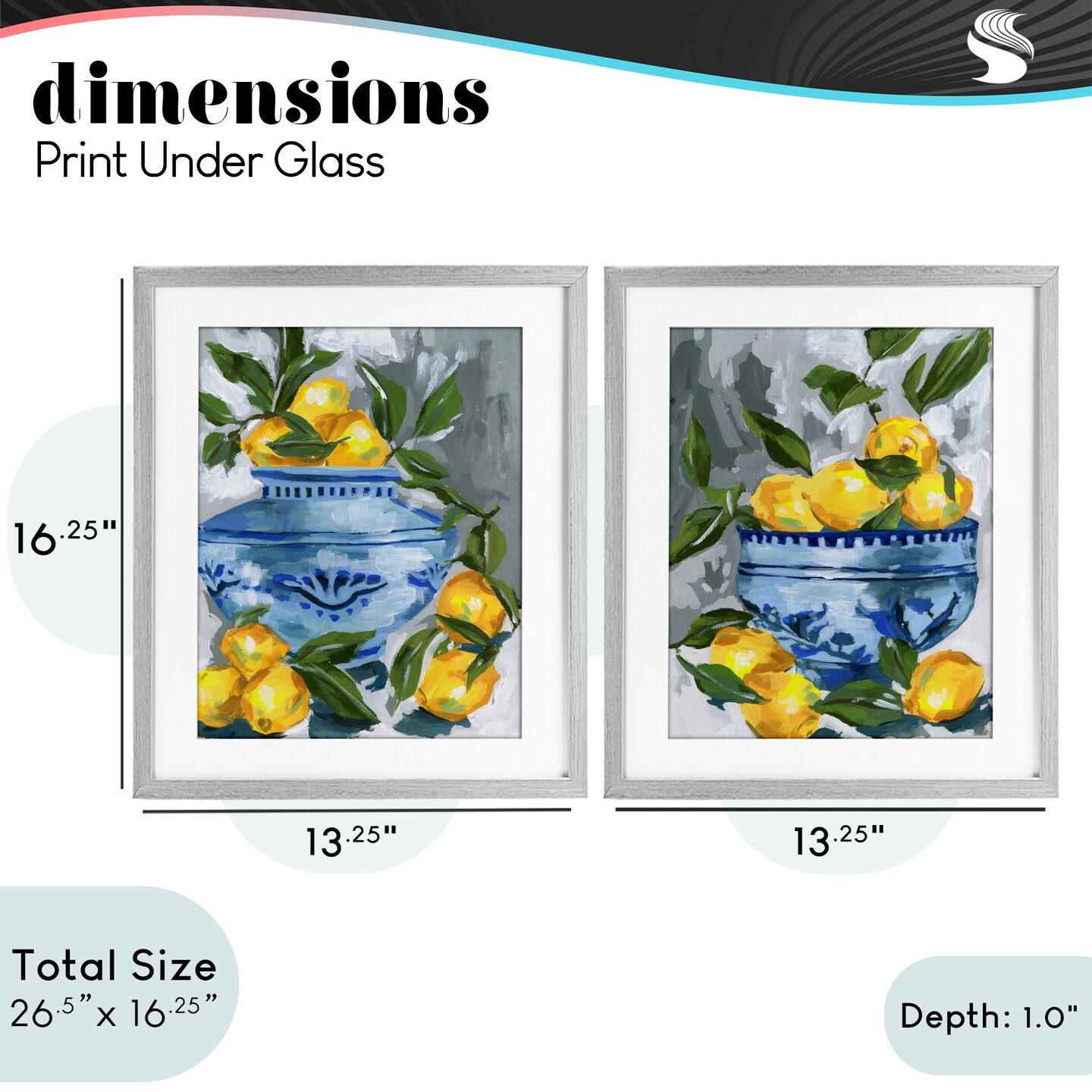 Stupell Industries Indigo & Lemon Citrus Fruits 2pc Framed Print Under Glass Set, design by Melissa Wang