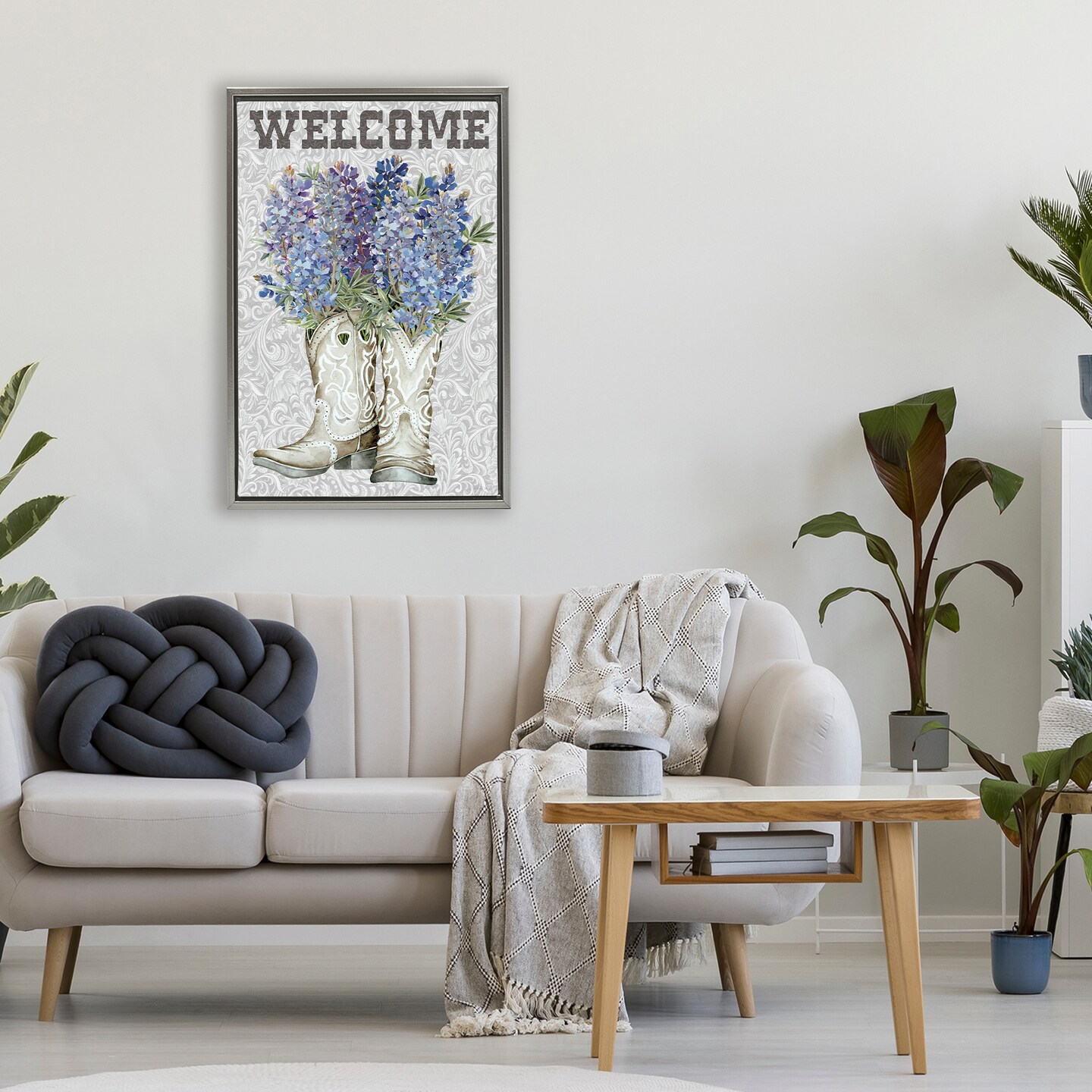 Stupell Industries Welcome Bluebonnet on Paisley Floating Frame, design by Cindy Jacobs