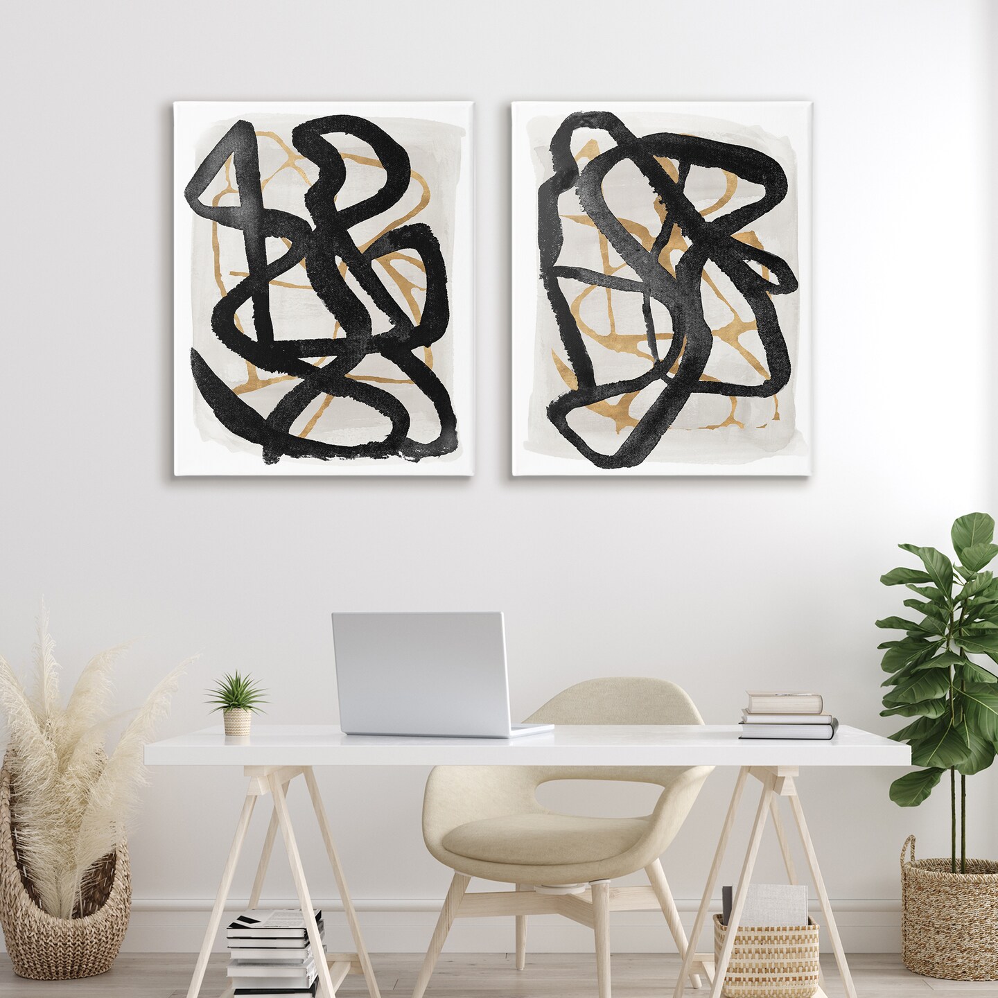 Stupell Industries Contemporary Hindsight Squiggles 2pc Canvas Set, design by Lucille Price