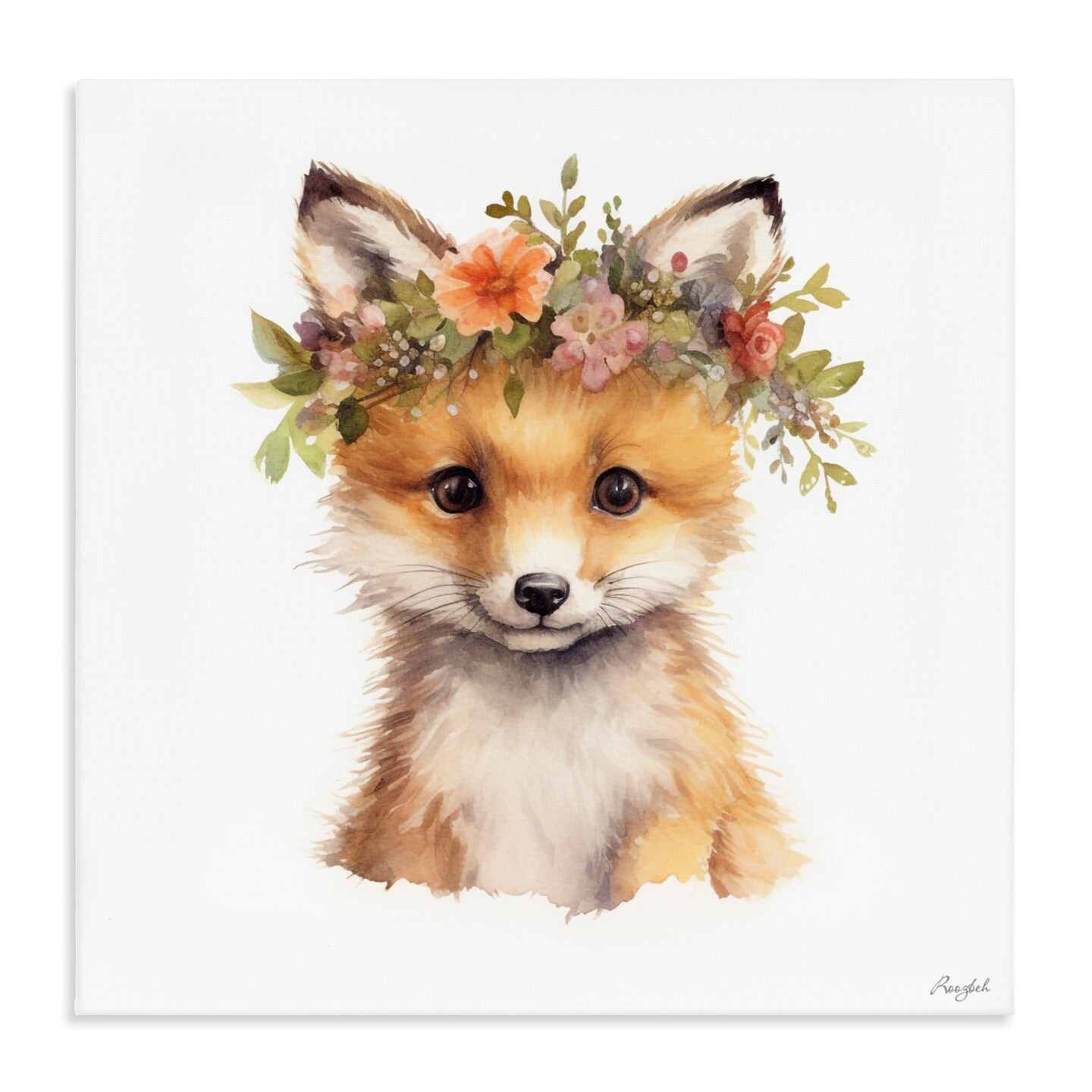 Stupell Industries Woodland Fox Flower Crown Canvas, design by