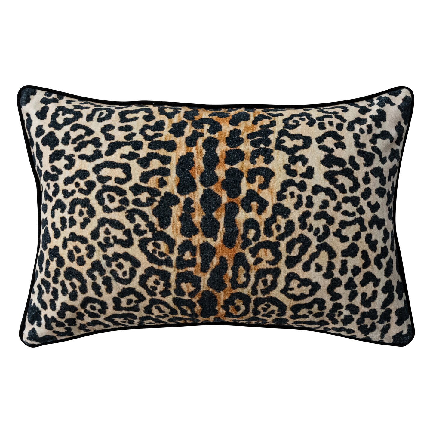 Hello Honey Leopard Print Piped Cotton Velvet Lumbar Pillow, Multicolor Finish