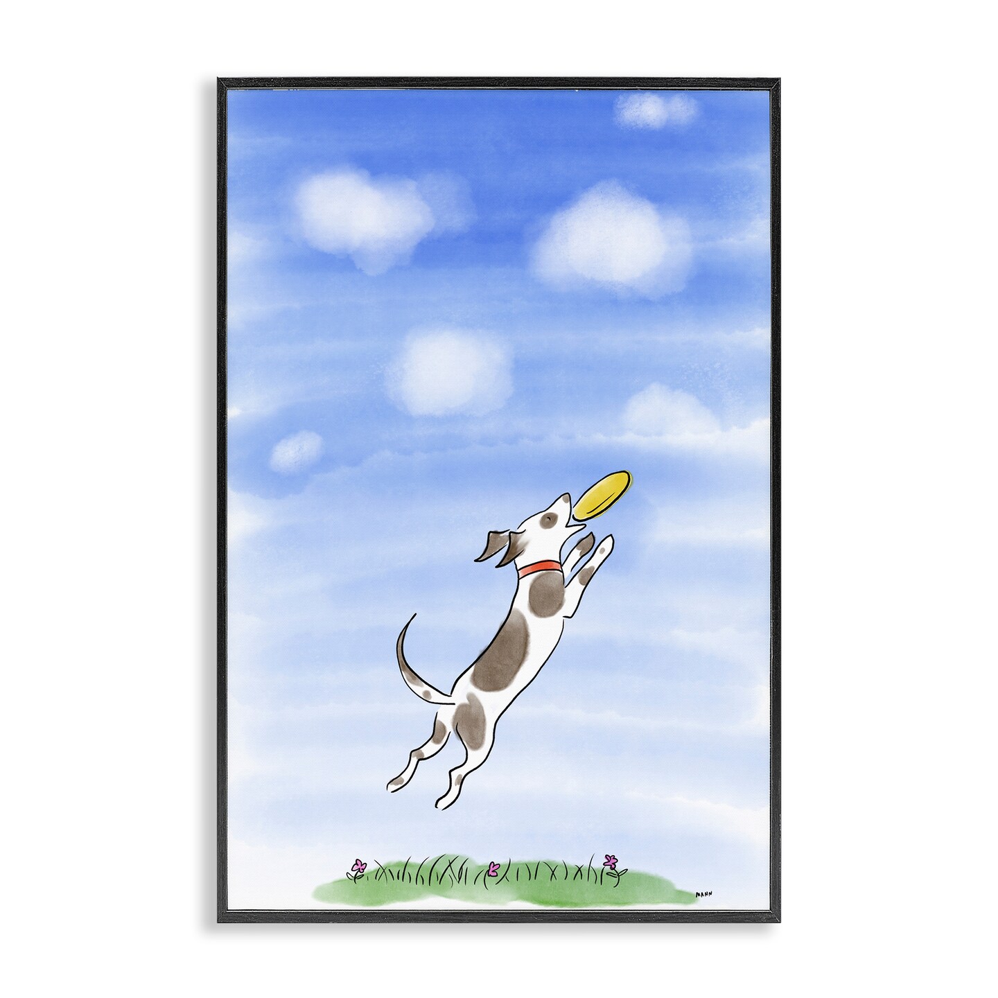 Stupell Industries Dog Catching Frisbee Framed Giclee, design by Patti Mann
