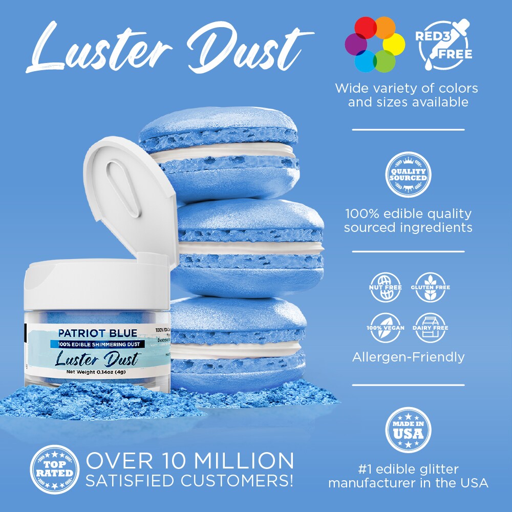Bakell - Patriot Blue Luster Dust (4g, 1x Jar) Edible Vegan Dust & Paint for Baking, Desserts and Beverages