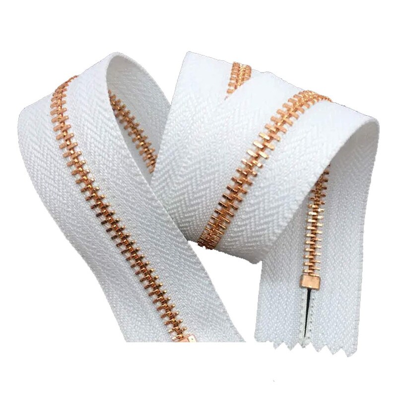 6MM One-Way Zipper &#x2013; White, Black, or Brown Tape with Metal Teeth
