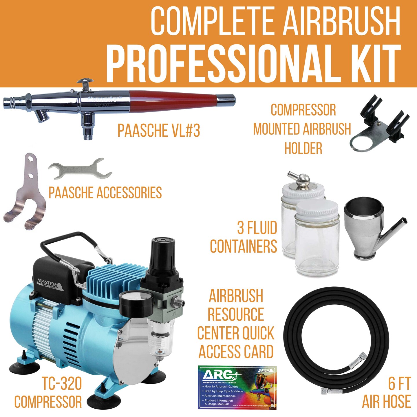 Paasche VL Series Dual-Action Siphon Feed Airbrush Kit with Cool Runner II Dual Fan Air Compressor System &#x26; Air Hose