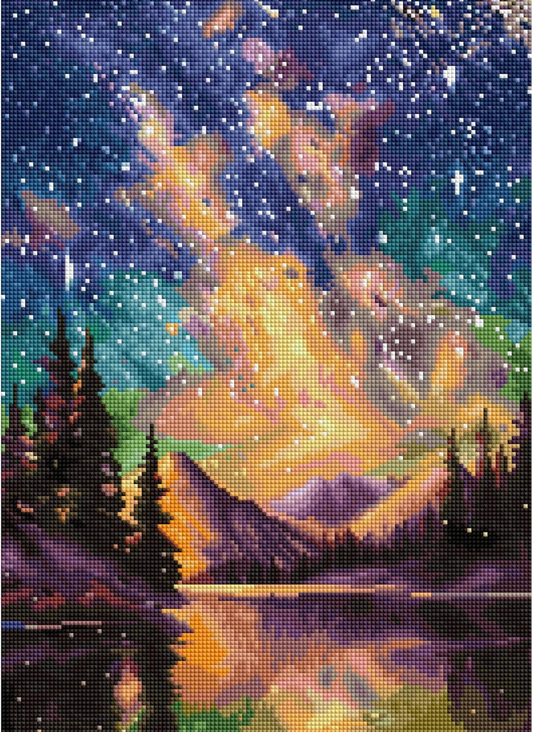 Starry Night- Night Music 5D Diamond Painting Kit, Star Diamond Canvas, Square Diamond Art for Adults and All Ages, 13&#x22; x 18&#x22; (33 x 46 cm)