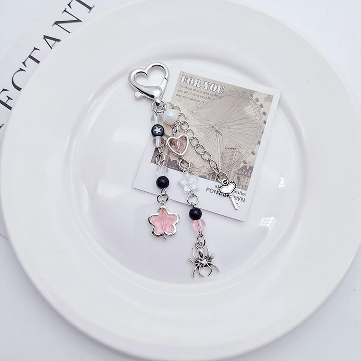 Aesthetic Y2K keychains Cute Butterfly Star Strawberry Bear Guitar Keychains for Women Keychain Charms Bag Purse Phone Charms Pendant Gifts (2x Dolphin Pink Star)