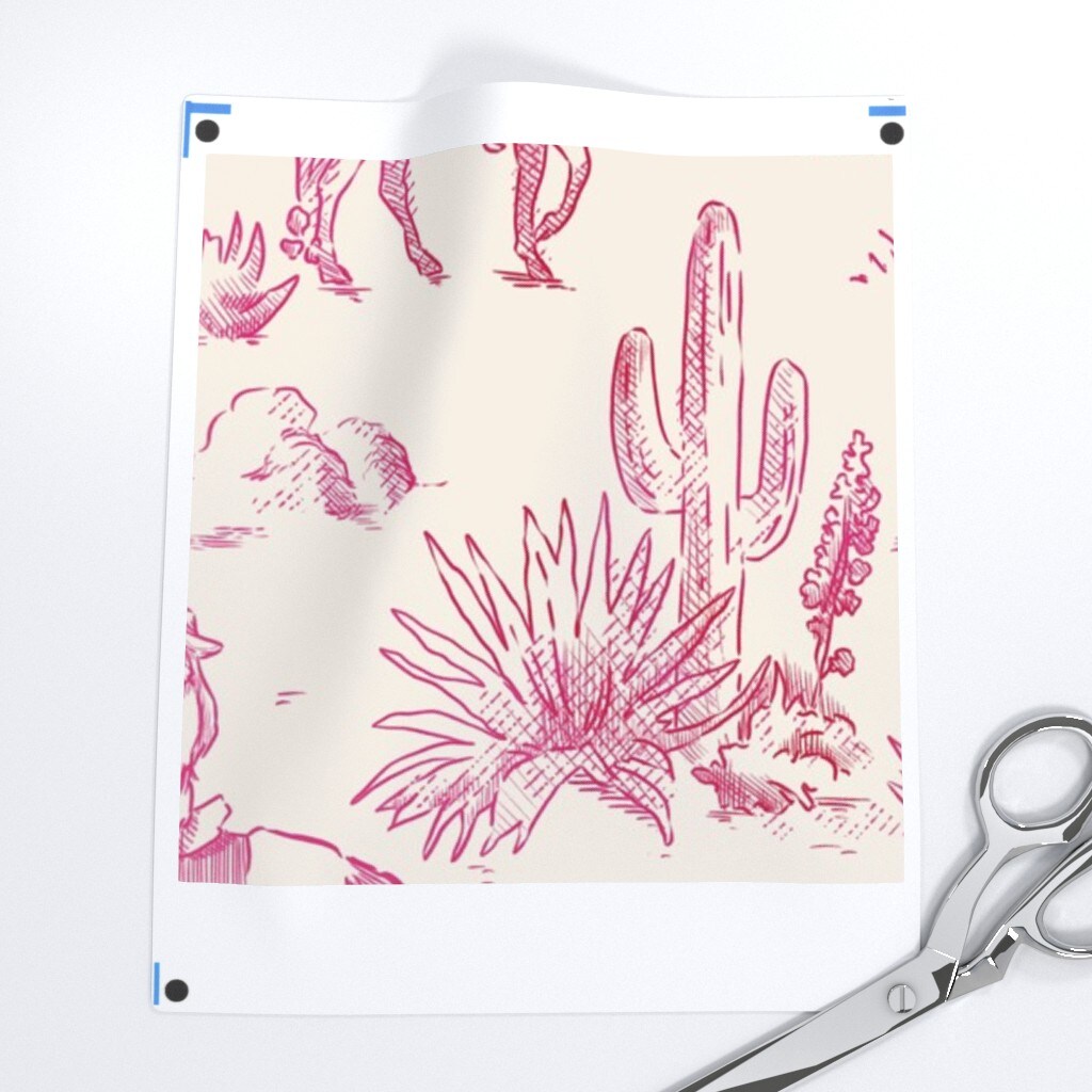 Western Landscape Cowboy Cactus Scenic Toile Custom Printed Fabric by Spoonflower Various Fabrics by the Yard or Fat Quarter