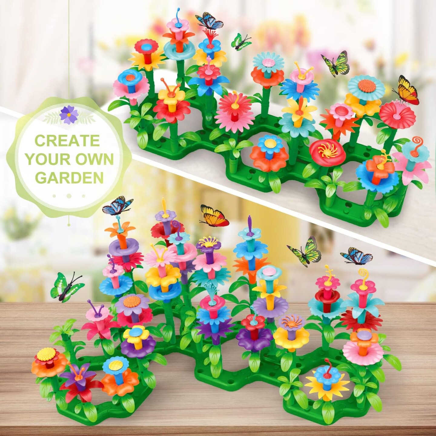 Gifts Toys for Girls 3 4 5 6 7 Years Old, Flower Garden Building Kit with Storage case,Educational STEM Toy and Preschool Garden Play Set for Toddlers, 148pcs