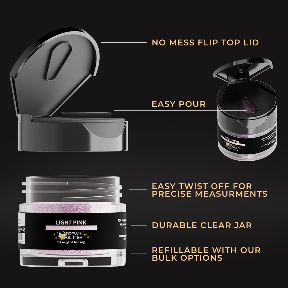 Brew Glitter - Light Pink Edible Drink Glitter (4g, x1 Flip-Cap Jar) for Beer, Cocktails and Beverages