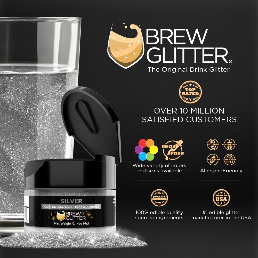 Brew Glitter - Silver Edible Drink Glitter (4g, x1 Flip-Cap Jar) for Beer, Cocktails and Beverages