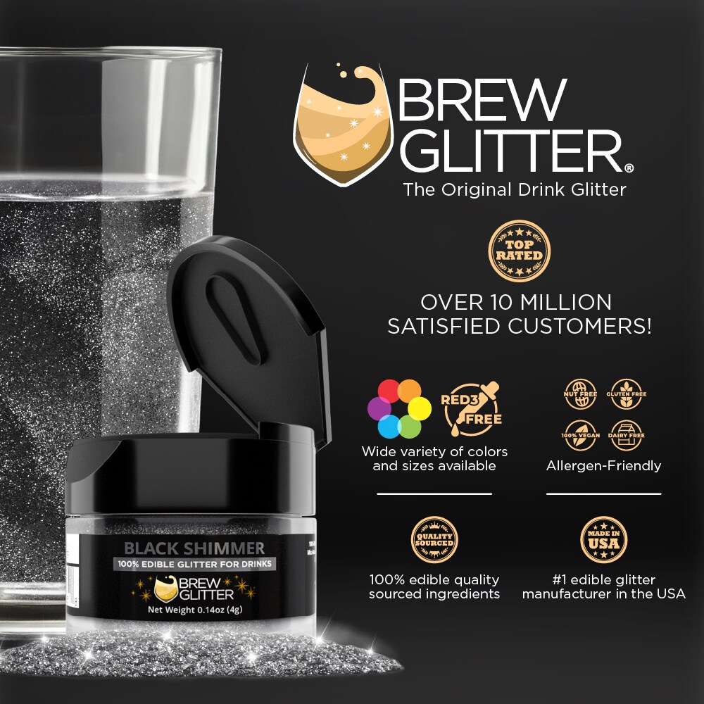 Brew Glitter - Black Shimmer Edible Drink Glitter (4g, x1 Flip-Cap Jar) for Beer, Cocktails and Beverages