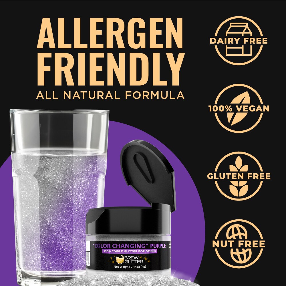 Brew Glitter - Purple Color Changing Edible Drink Glitter (4g, x1 Flip-Cap Jar) for Beer, Cocktails and Beverages