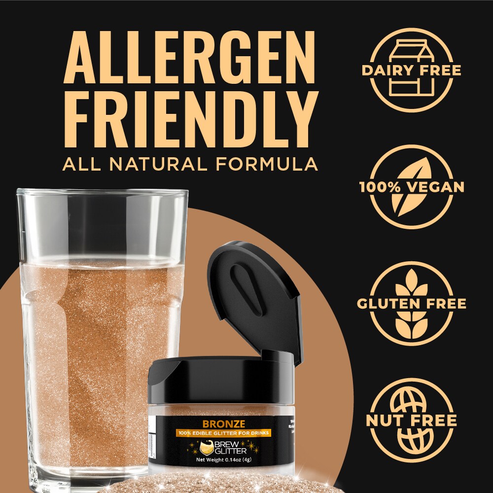 Brew Glitter - Bronze Edible Drink Glitter (4g, x1 Flip-Cap Jar) for Beer, Cocktails and Beverages