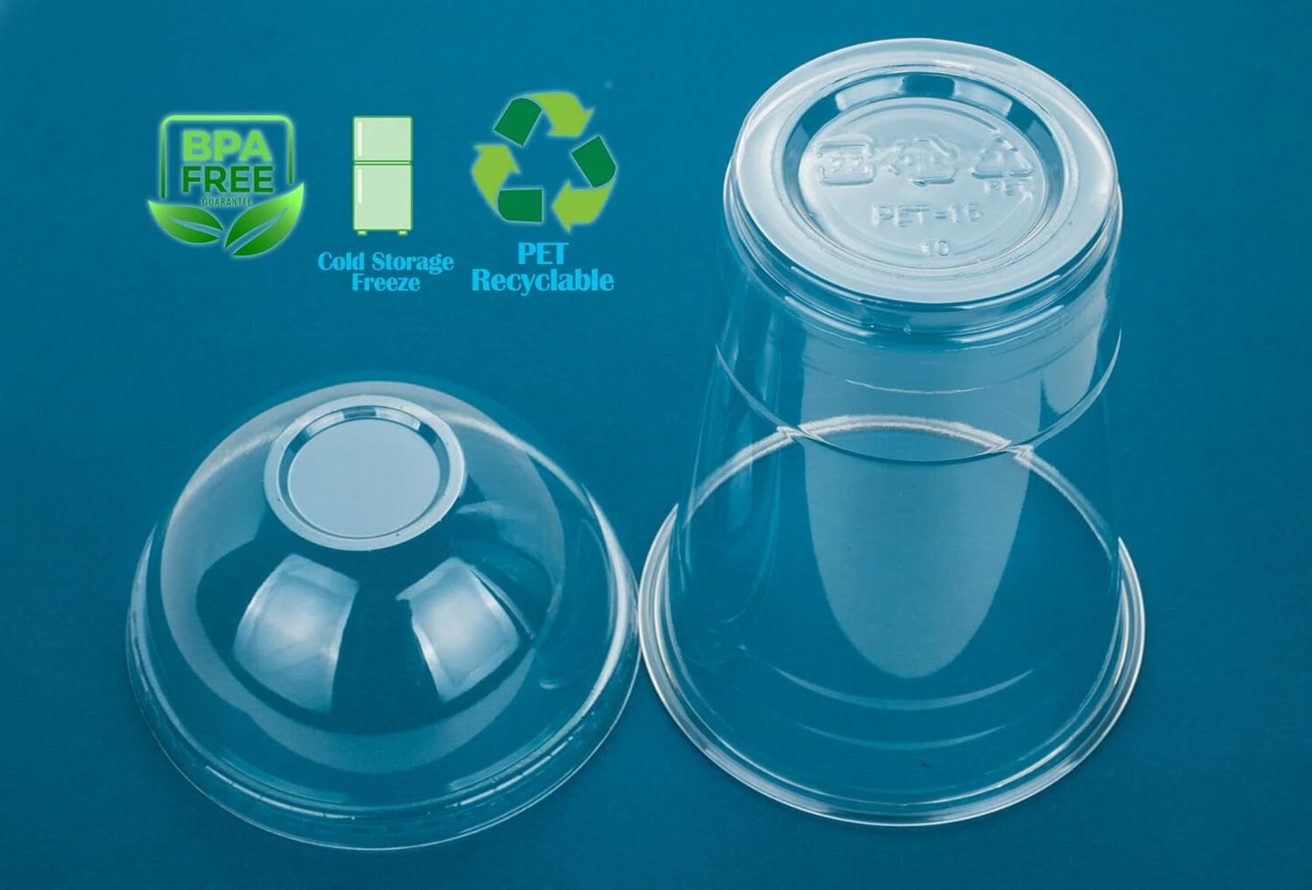 Golden Apple, 16oz-50sets Plastic clear cups with Dome lids No hole