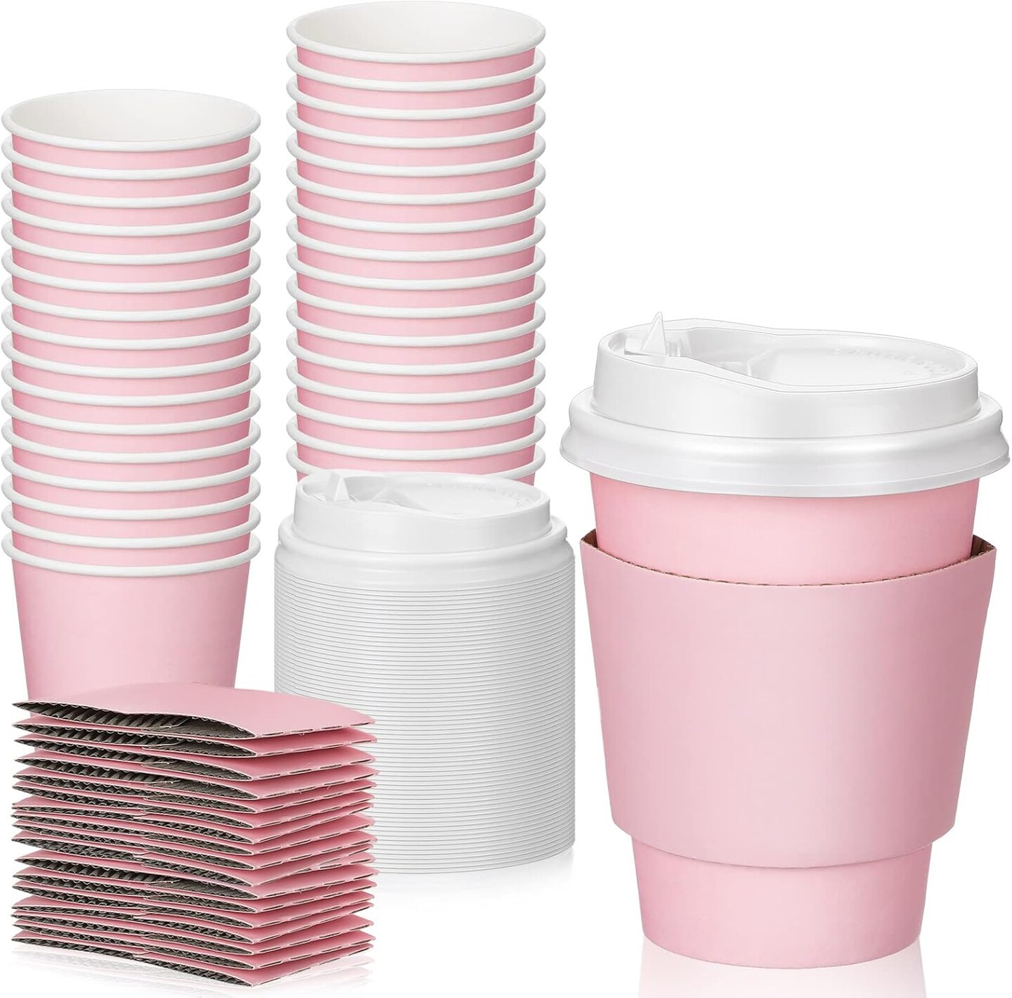 48 Pcs 12 oz Disposable Coffee Cups with Lids and Sleeves Bulk, Insulated Hot Chocolate Paper Cup