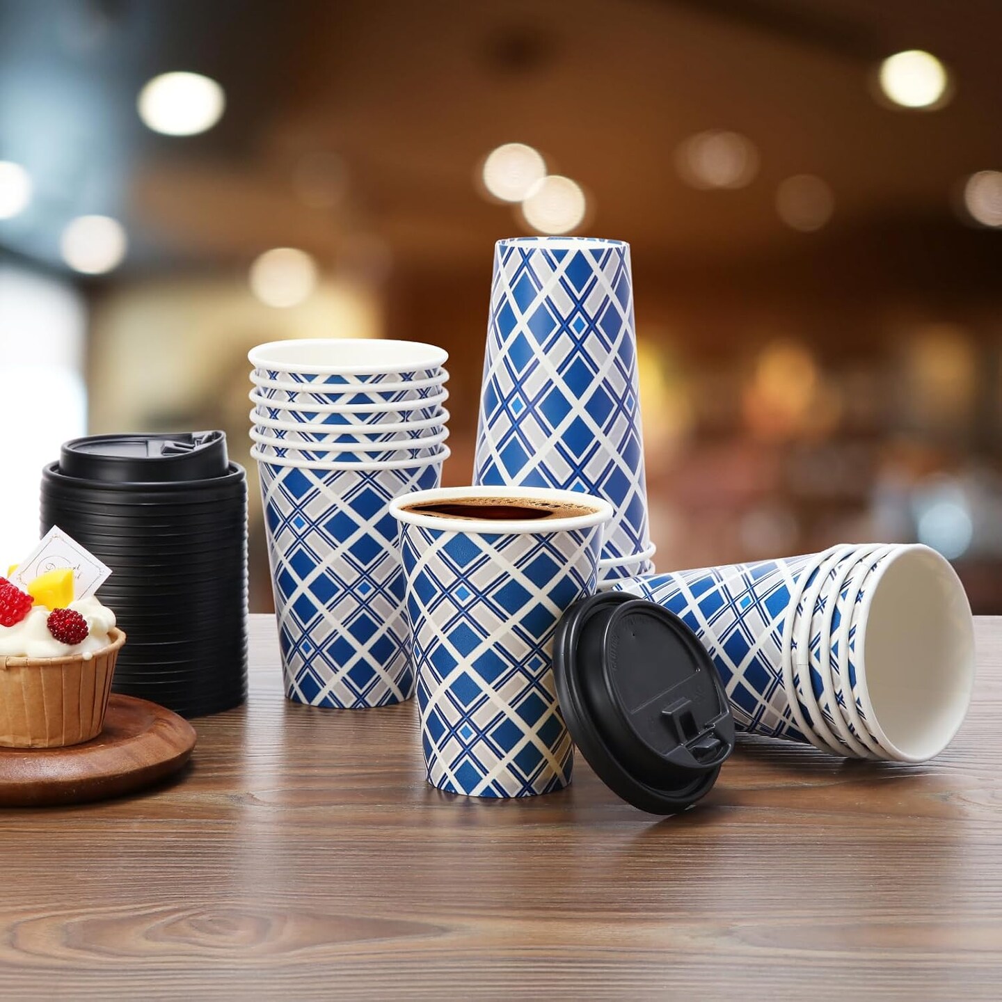 100 PACK 12OZ Disposable Coffee Cups with Lids, To Go Coffee Cups with Lids Leak Proof