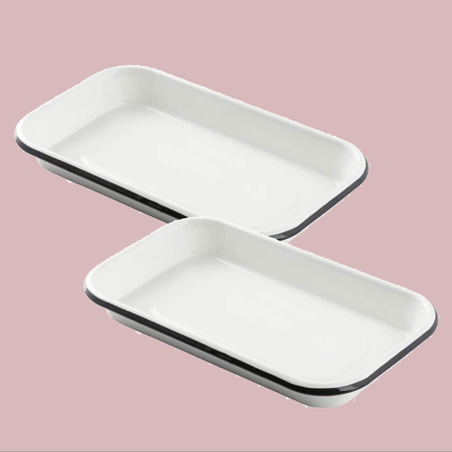 10" x 6" x 1 1/8" Eighth Size Sheet Pan Porcelain Enamel White with Black Rim