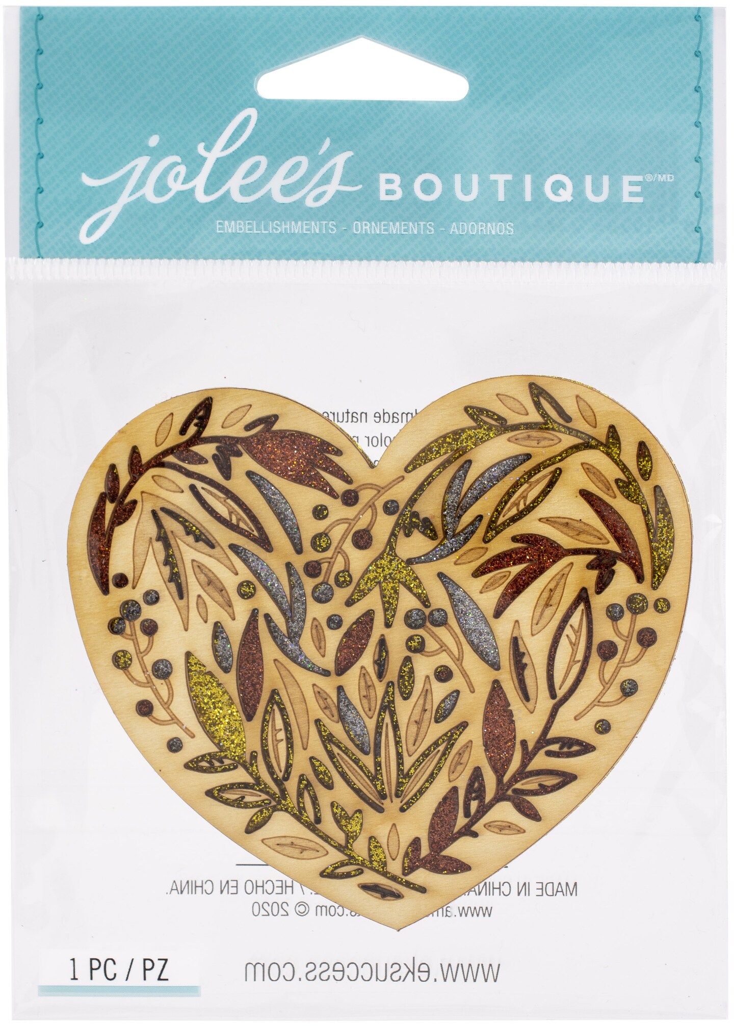 Jolee's Boutique Adhesive Laser-Cut Wood Embellishment-Patterned Heart