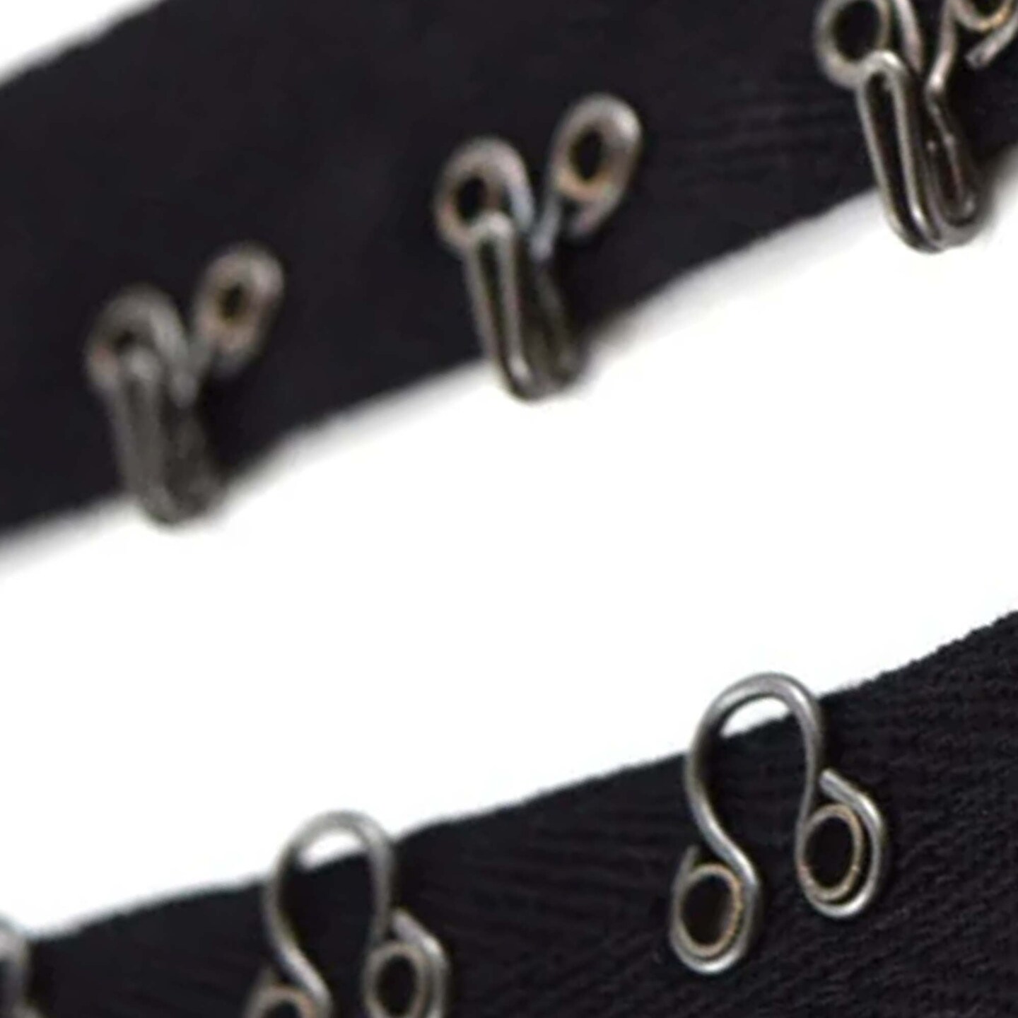 Black and Gunmetal Hook and Eye Tape 7/8&#x22; Heavy Duty Cotton Twill Trim with Metal Closures
