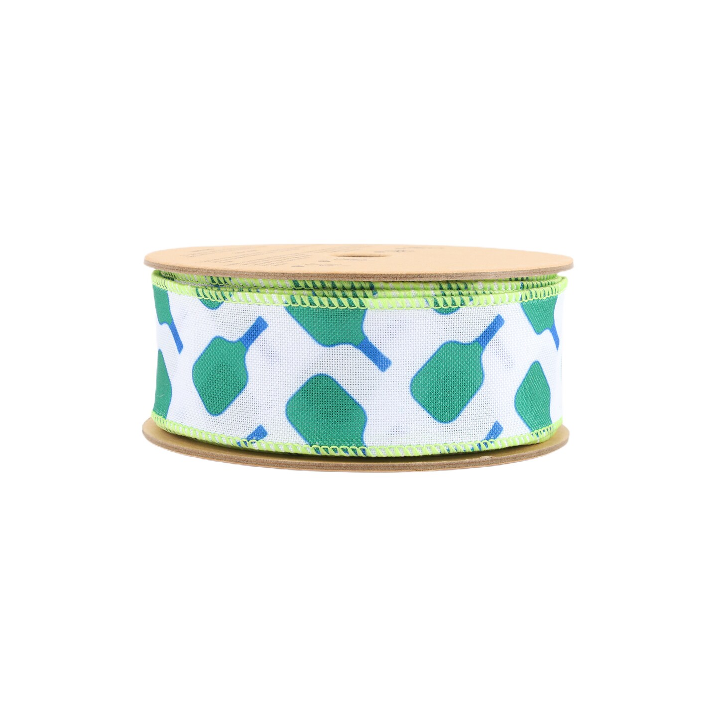 LaRibbons 1 1/2" Wired Ribbon | Pickleball Rackets Blue on White | 10 Yard Roll