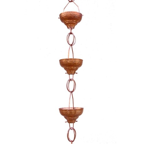 8.5-Ft Copper Rain Chain with 13 Cascading Funnel Cups for Outdoor Water Management