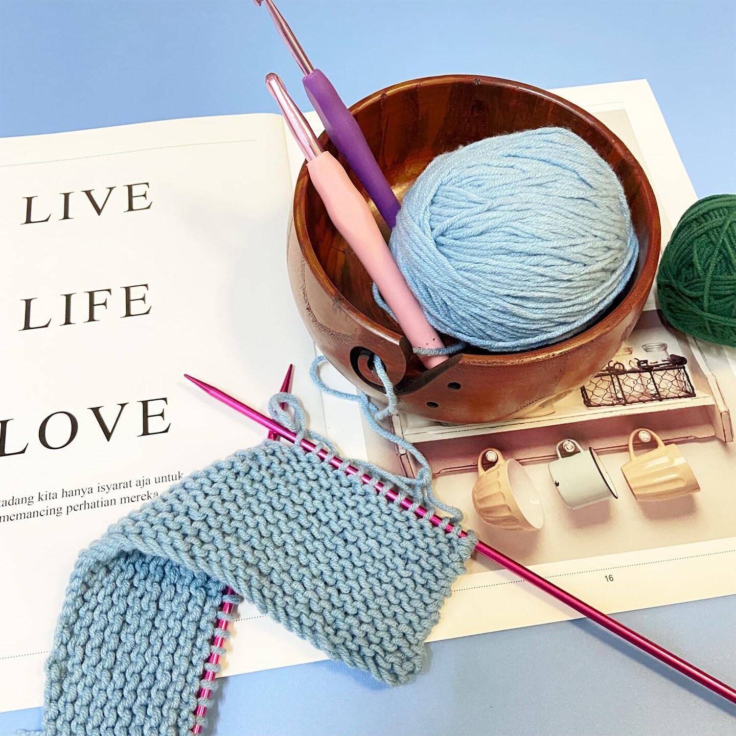 Wooden Yarn Bowl with Holes Knitting Bowl Yarn Storage(Classic)