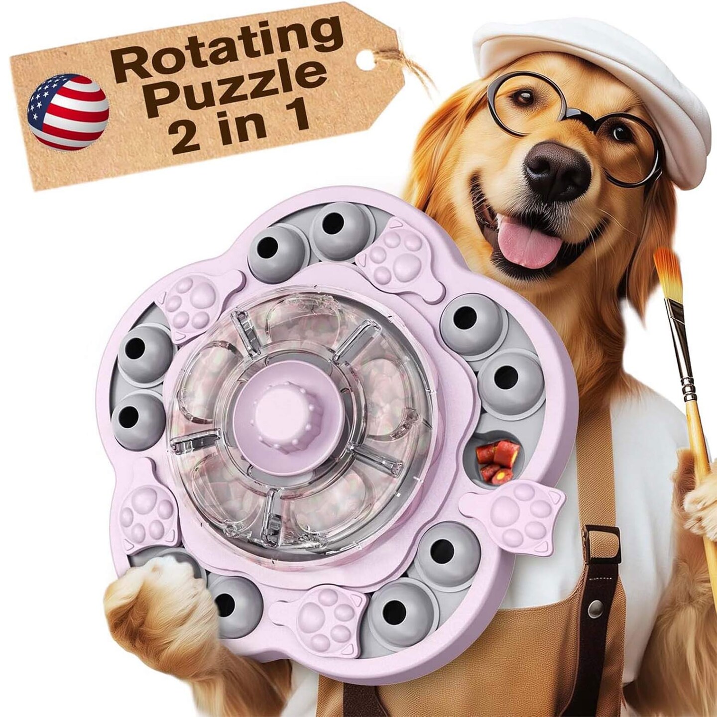 KADTC 3 in 1 Rotating Dog Puzzle Toy Interactive Feeder for Dogs 12.99" x 13.27" x 3.15"