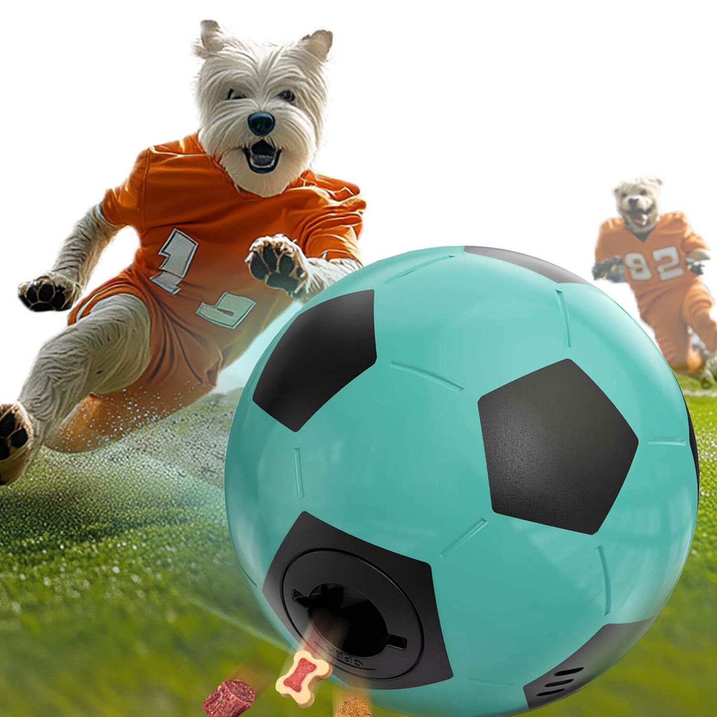 Interactive Dog Soccer Ball Toy, Slow Feeder Treat Dispenser for Dogs 4.6" x 4.6" x 4.6"