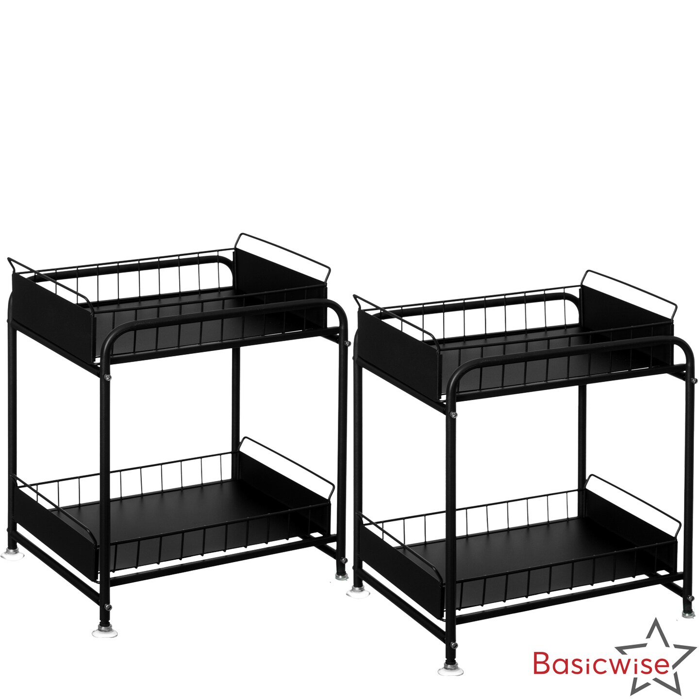 Basicwise Under Sink Organizer Sliding Wire Baskets Adjustable 2-Tier Metal Storage Rack for Bathroom Kitchen or Utility Cabinets Pull-Out Shelf for Toiletries Cleaning Supplies & Pantry Essentials