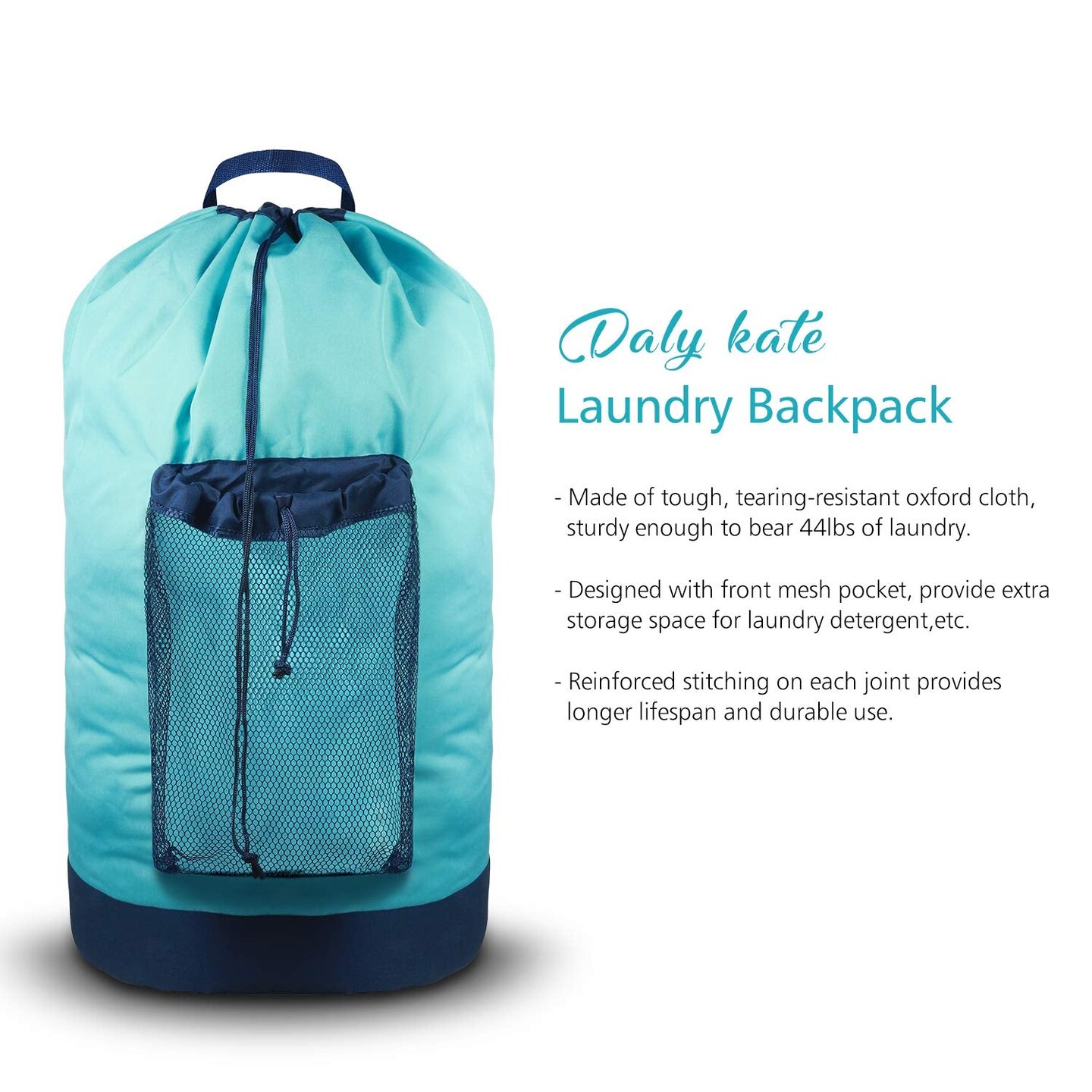 Laundry Backpack with Shoulder Straps and Mesh Pocket Durable Nylon Clothes Hamper Bag with Drawstring Closure for College, Travel, Laundromat, Apartment