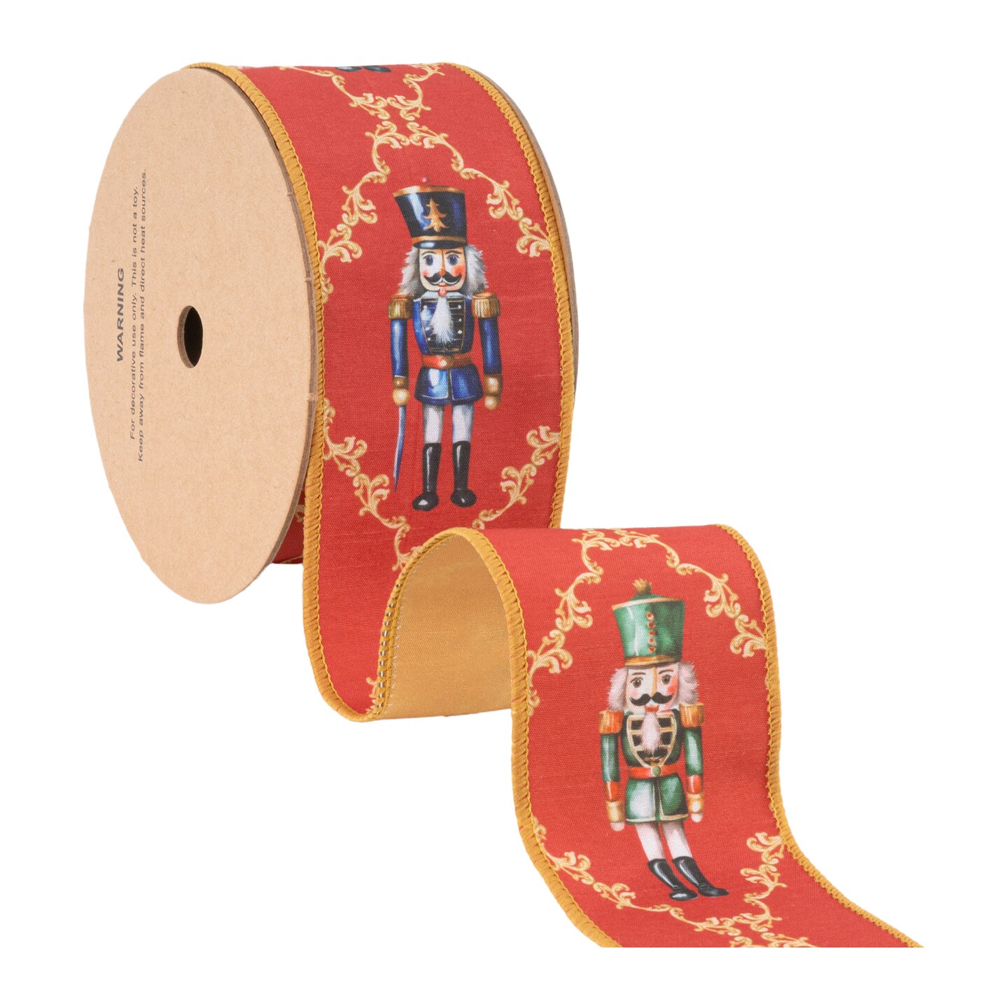LaRibbons 2 1/2" Wired Reversible Dupioni | Nutcracker with Diamond Pattern on Red | 10 Yard Roll