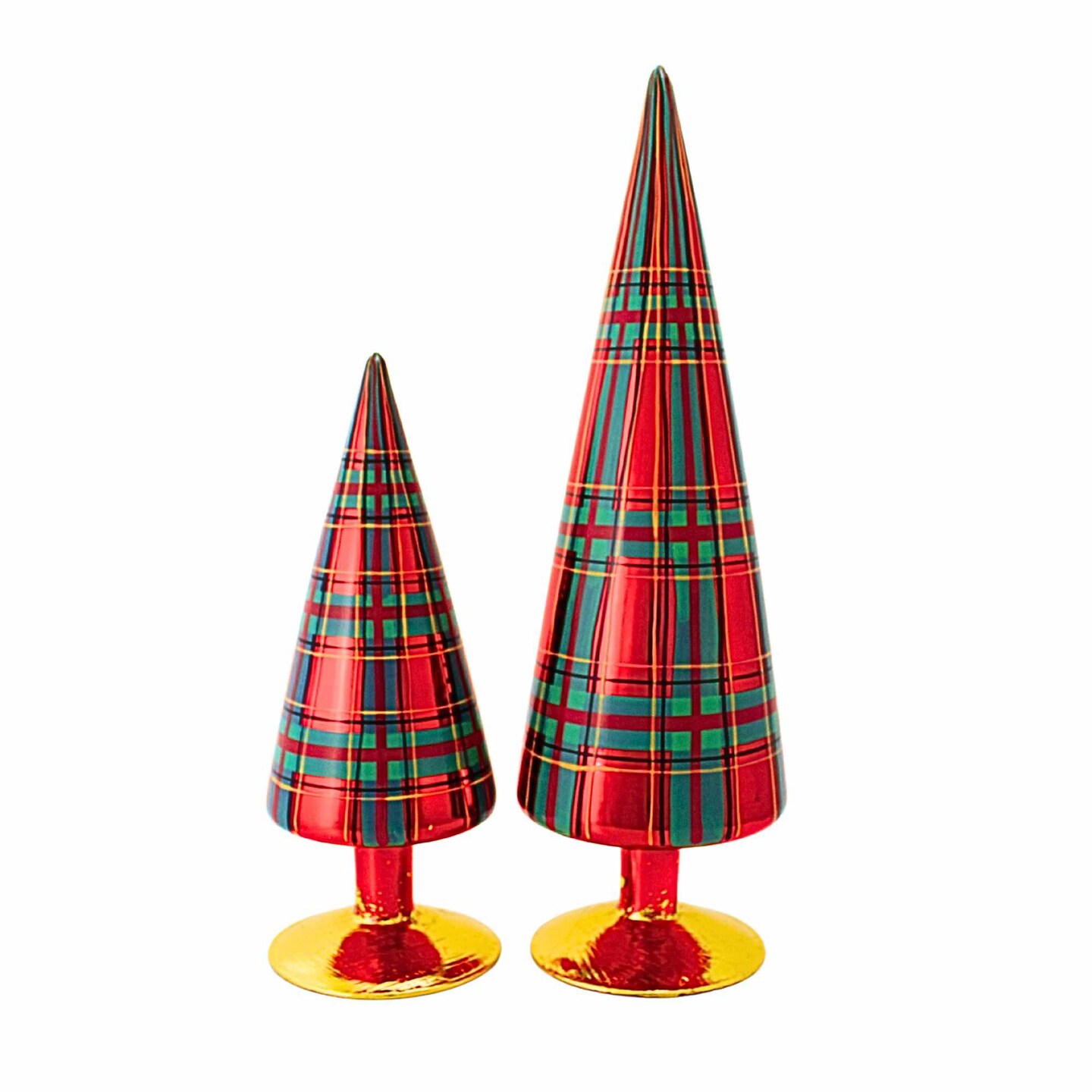 Cody Foster 12.5 Inch Patterned Tree Red Plaid Set Christmas Decorative Tree Set , Christmas Decor Mid-Century Modern