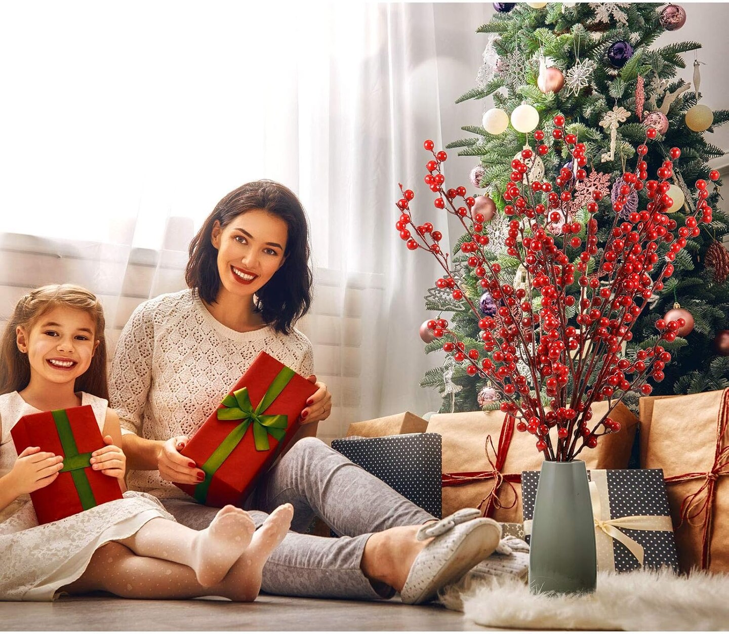 Artificial Red Berry Stems (Red)