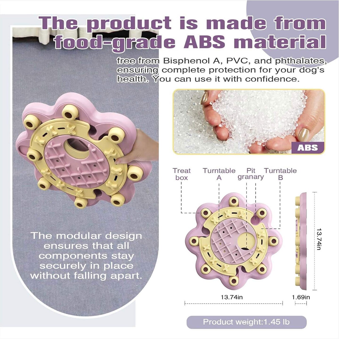 KADTC Interactive Dog Puzzle Feeder Toy, Large Size Slow Feeding & Brain Game 13.74" x 13.74" x 1.69"