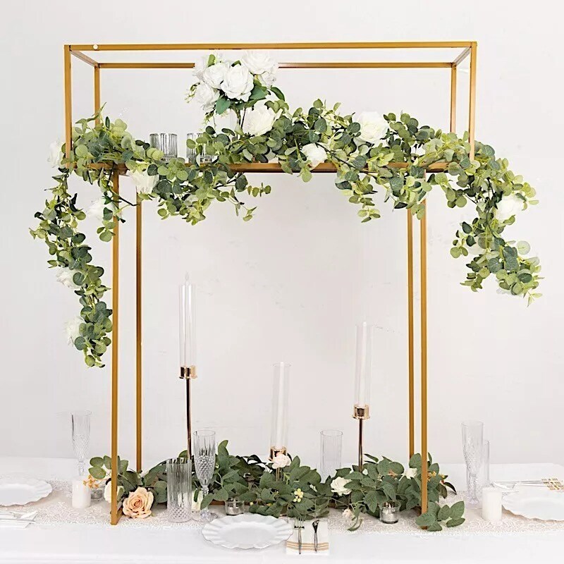 48&#x22; Gold Metal Rectangular Top Flower Stand Centerpiece Party Events Decorations