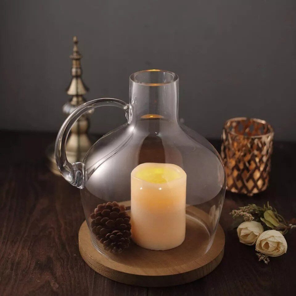 3 pcs 10&#x22; tall Clear Glass Vases Jug with Wooden Bases Party Events Centerpieces