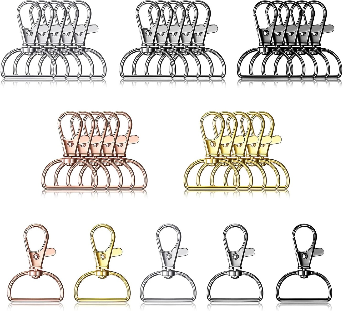 25 Pcs Metal Swivel Clasp Hooks D Ring Keychain Making Kit(Silver)