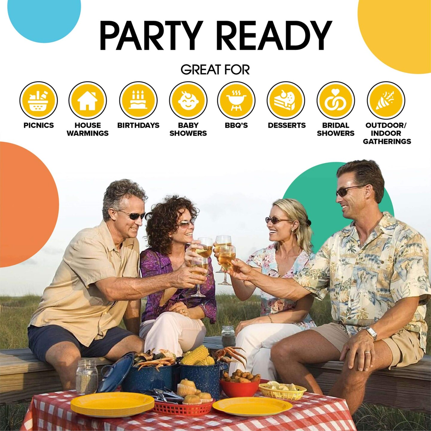 50 Count Yellow Paper Plates Disposable Round Party Supplies Durable 7 Inch