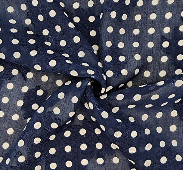 1 Yard Navy Floral Jacquard Chiffon Fabric Lightweight Sheer Textured Polyester, 57/58&#x22; Wide